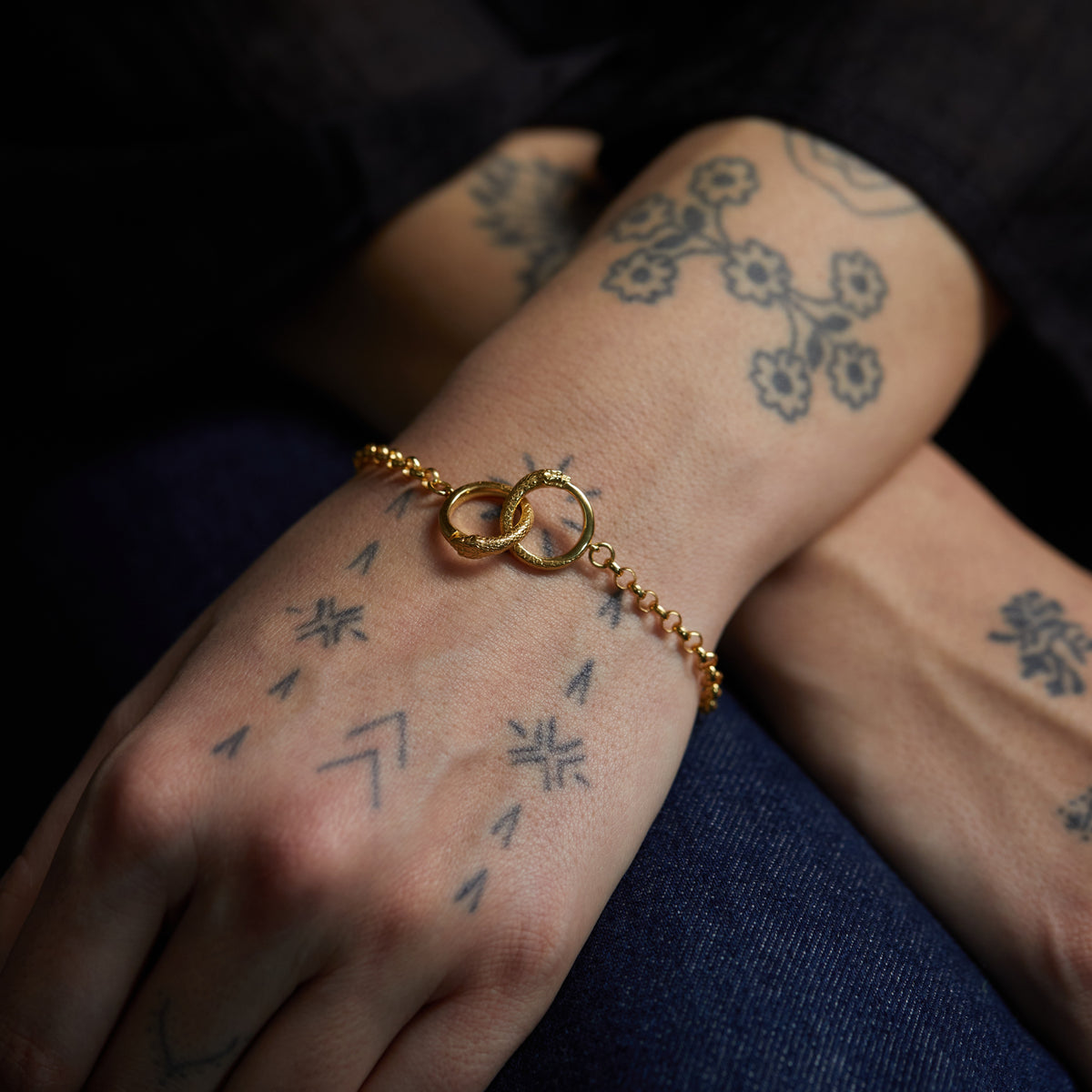 Ouroboros Snake Clasp Chain Bracelet Solid Gold