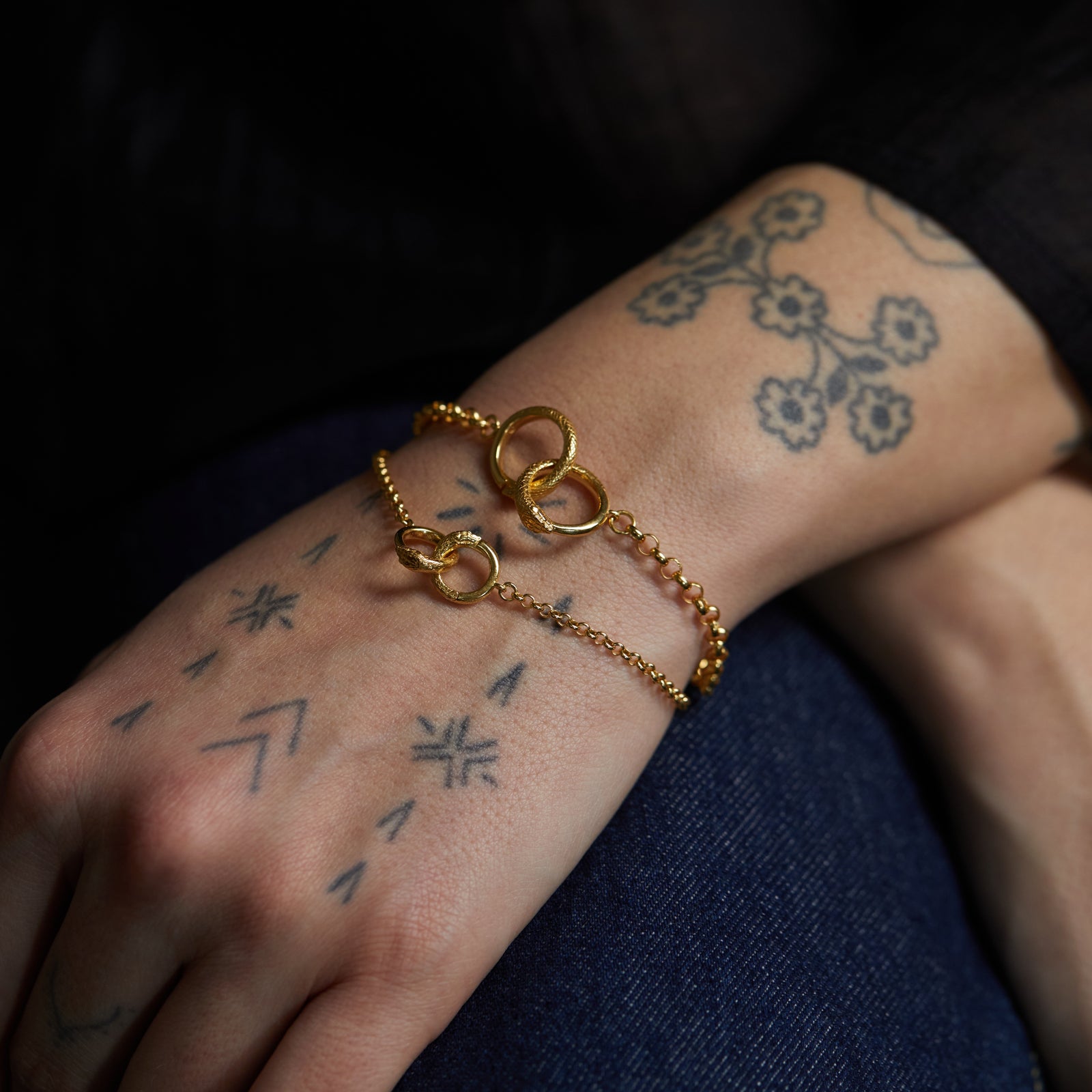 Ouroboros Snake Clasp Chain Bracelet Solid Gold