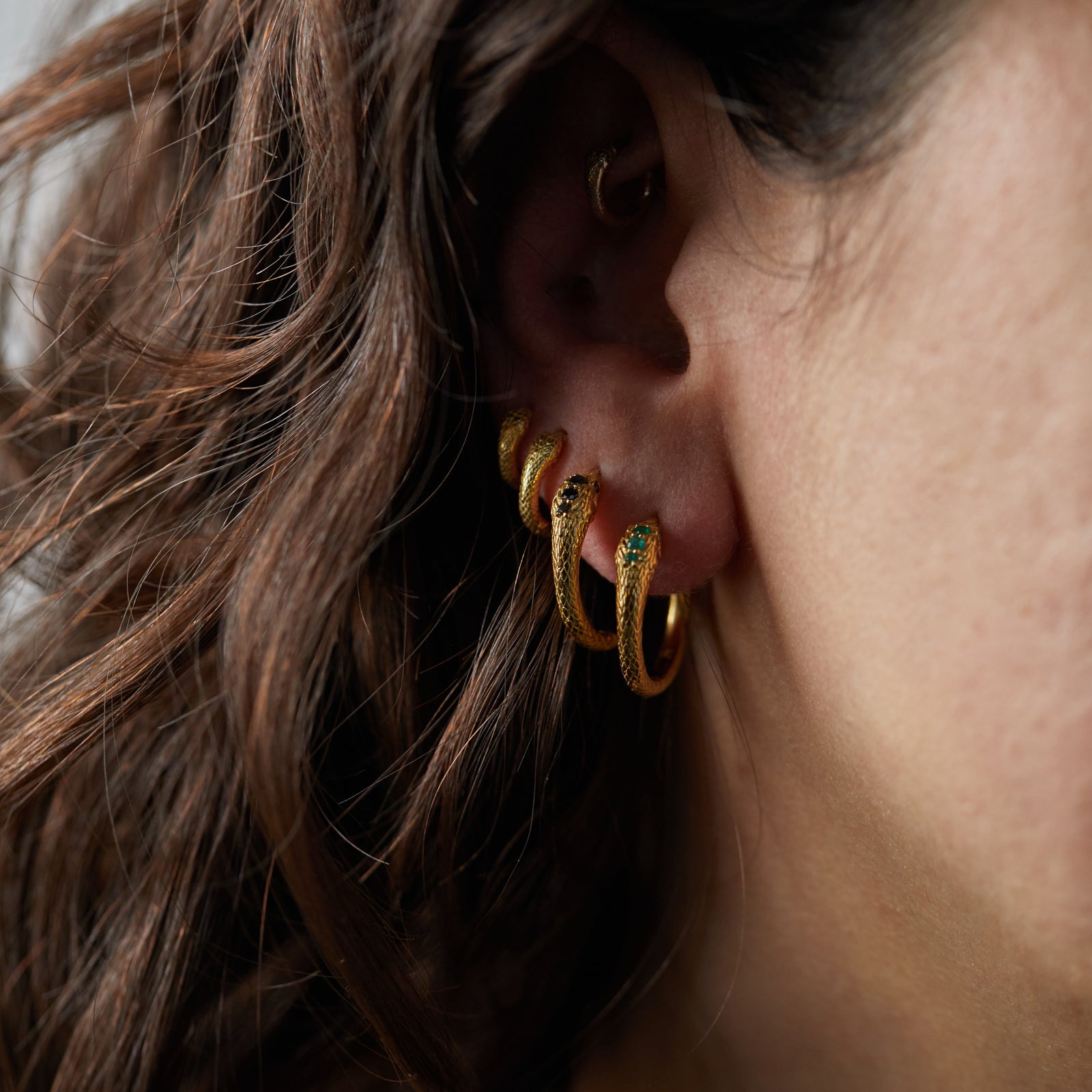 Ouroboros Jewelled Snake Hoops Solid Gold