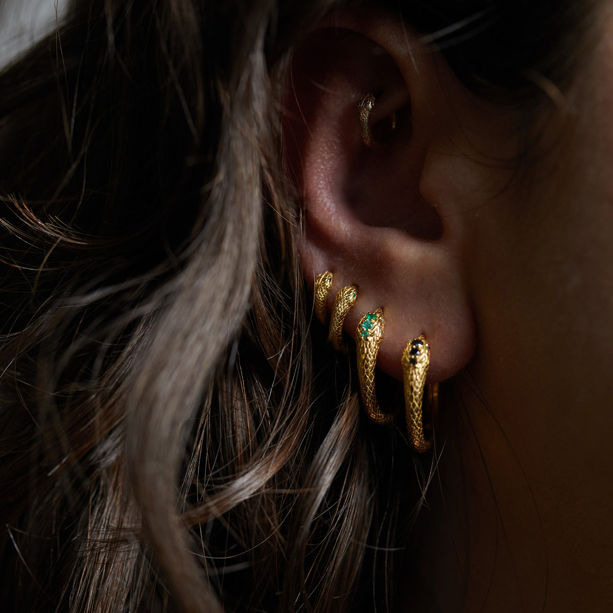 Ouroboros Jewelled Snake Hoops Solid Gold