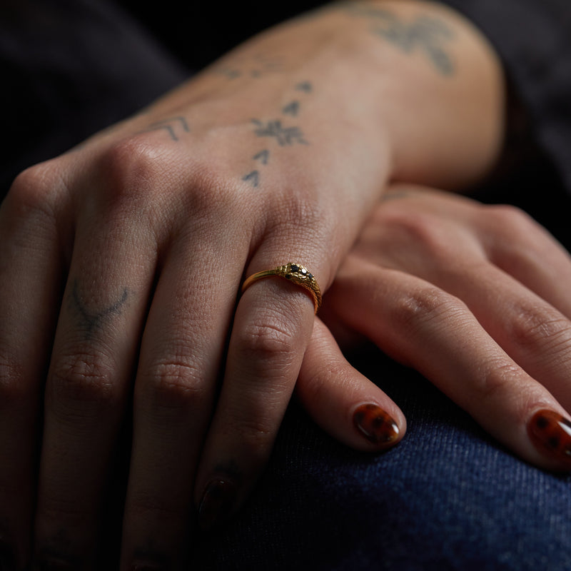 Ouroboros Jewelled Snake Pinky Ring Solid Gold