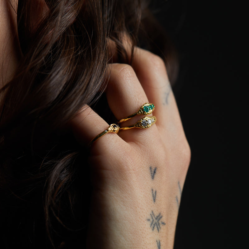 Ouroboros Jewelled Snake Ring Solid Gold