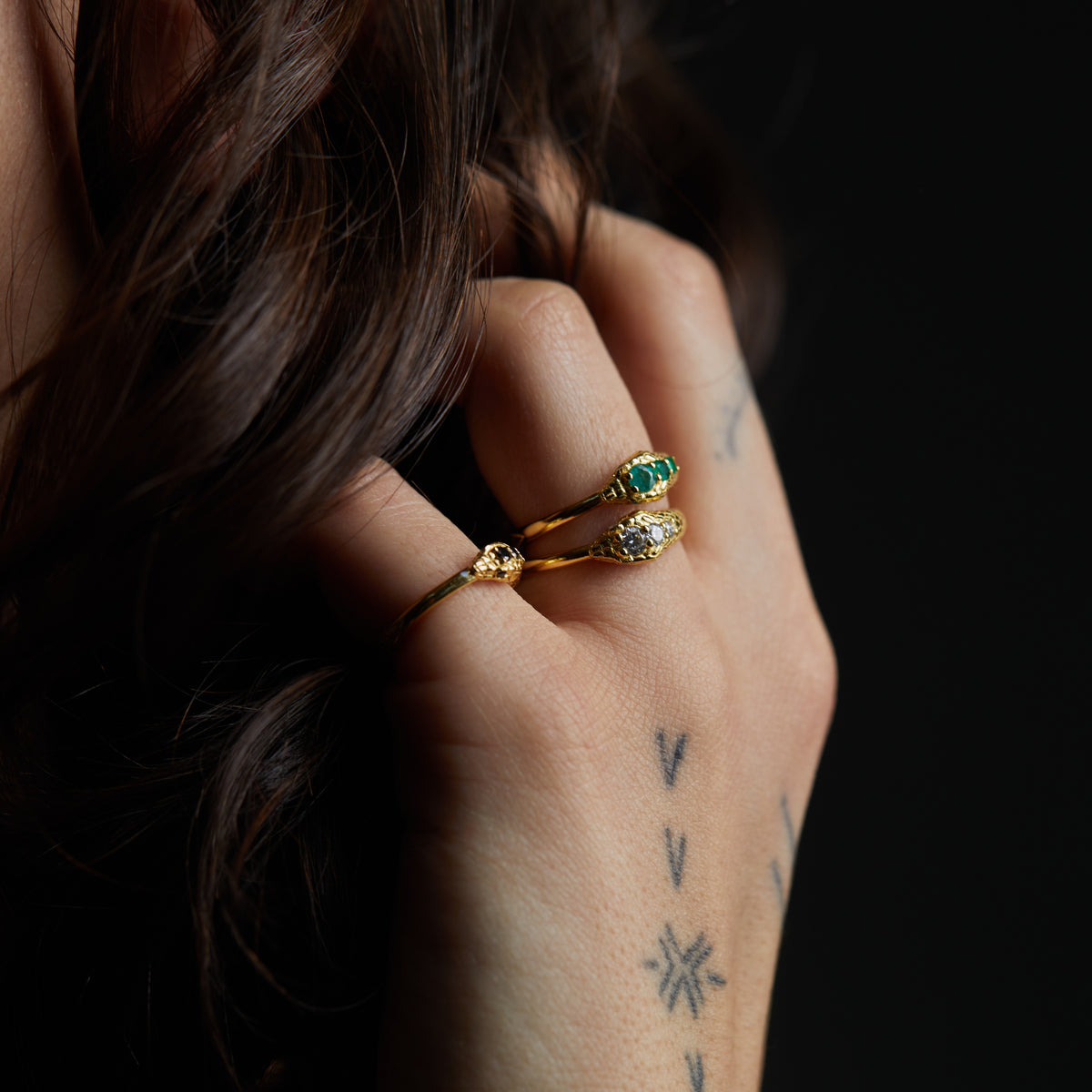 Ouroboros Jewelled Snake Ring Solid Gold