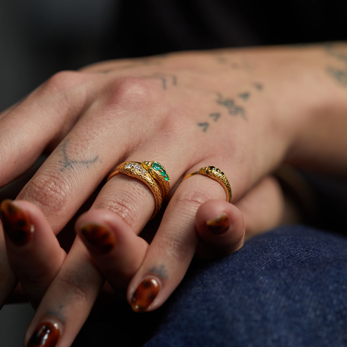 Ouroboros Jewelled Snake Ring Solid Gold