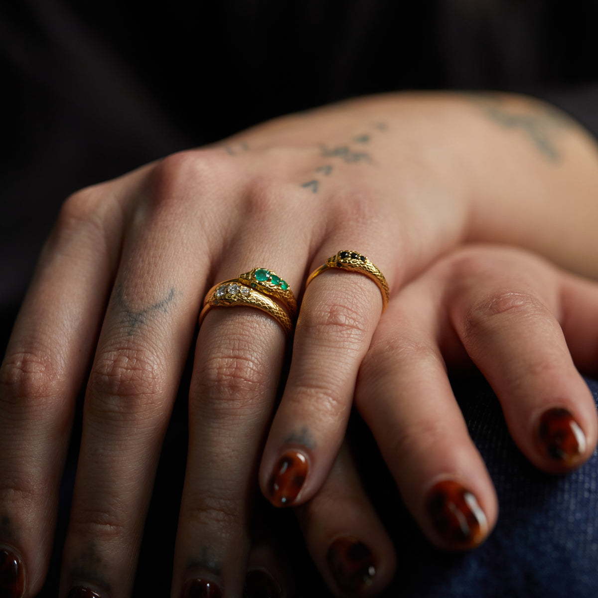 Ouroboros Jewelled Snake Pinky Ring Solid Gold