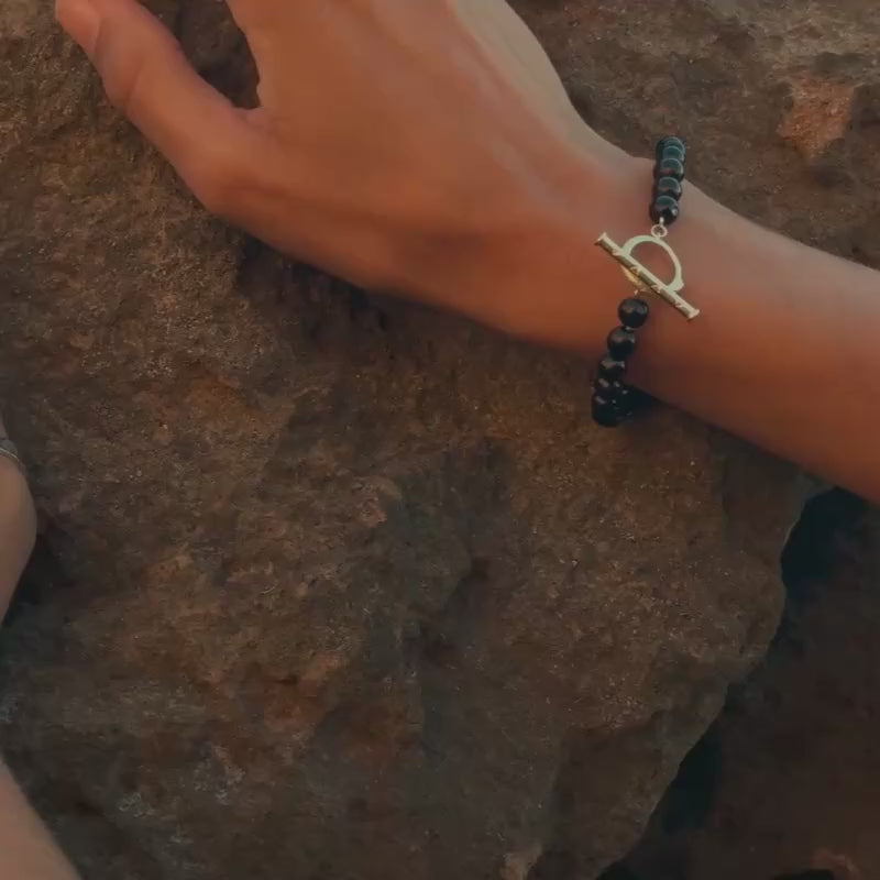 Ouroboros Black Onyx Bracelet Silver