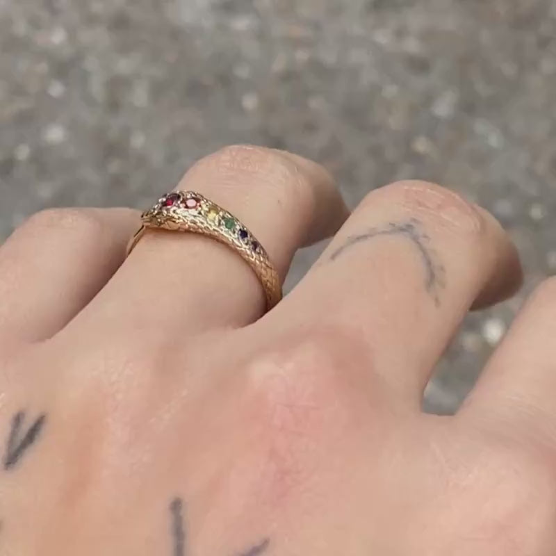 Rainbow Ouroboros Snake Ring Solid Gold