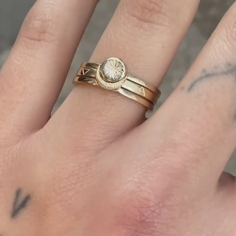 Sun Moon Four Elements Rings Set Solid Gold
