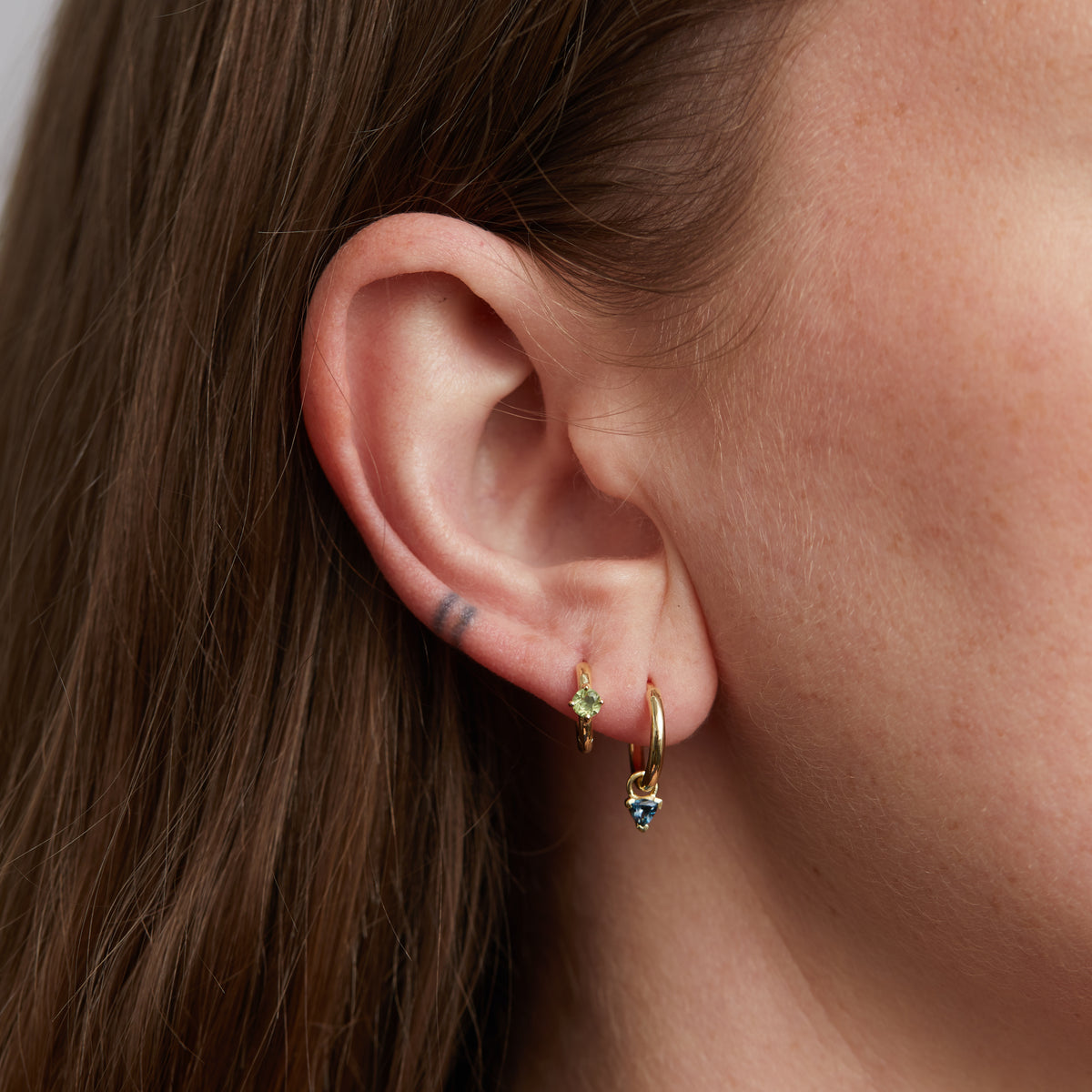 Birthstone Trillion Charm Hoop Solid Gold