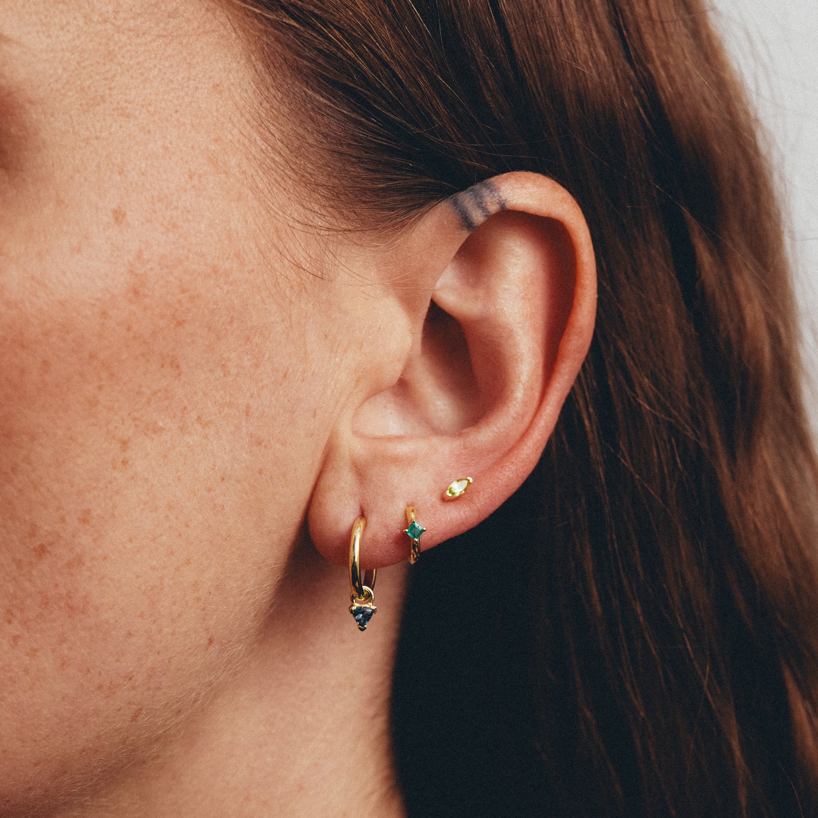 Birthstone Trillion Charm Hoop Solid Gold