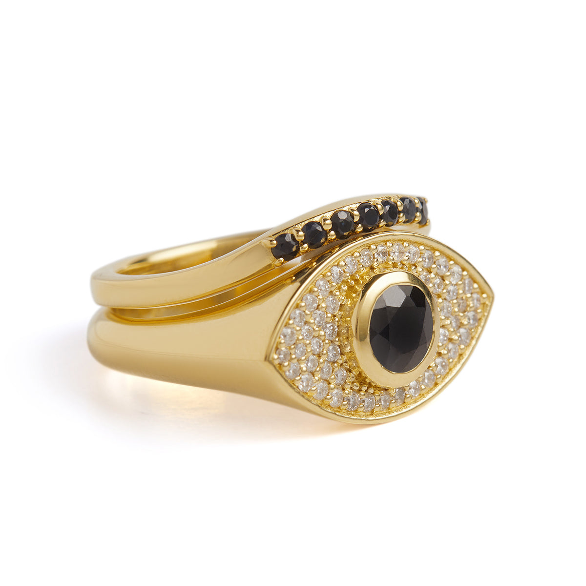 Rays of Light Fine Ring Black Sapphire Solid Gold