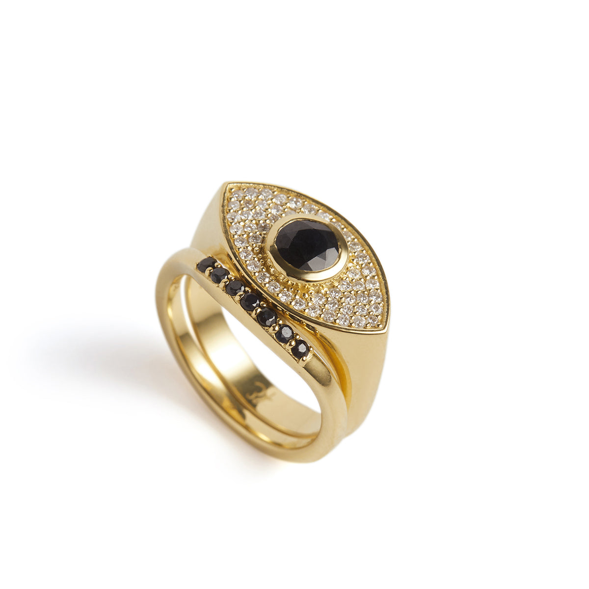 Rays of Light Fine Ring Black Sapphire Solid Gold