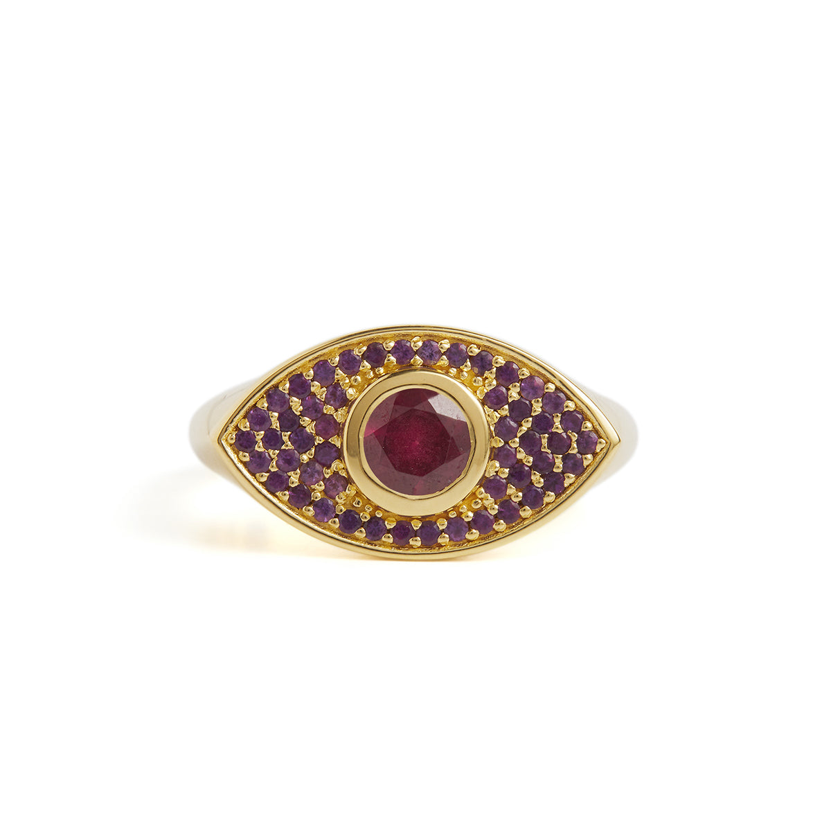Rays of Light Fine Ring Pink Garnet and Amethyst Solid Gold