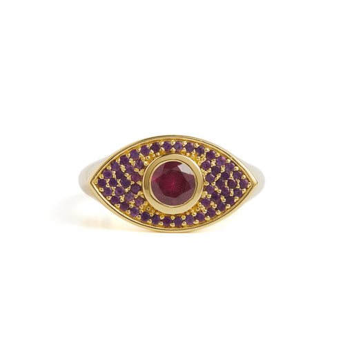 Rays of Light Fine Ring Pink Garnet and Amethyst Solid Gold Rachel Entwistle