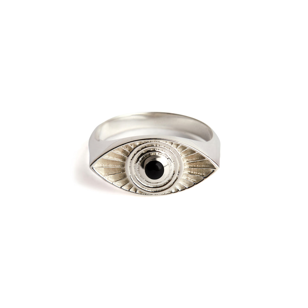 Rays Light Ring Onyx Silver