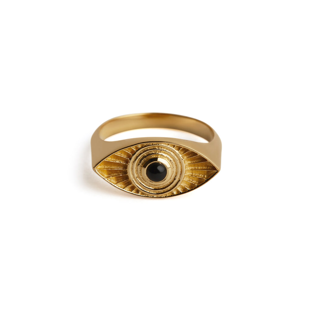 Rays Light Ring Onyx Gold