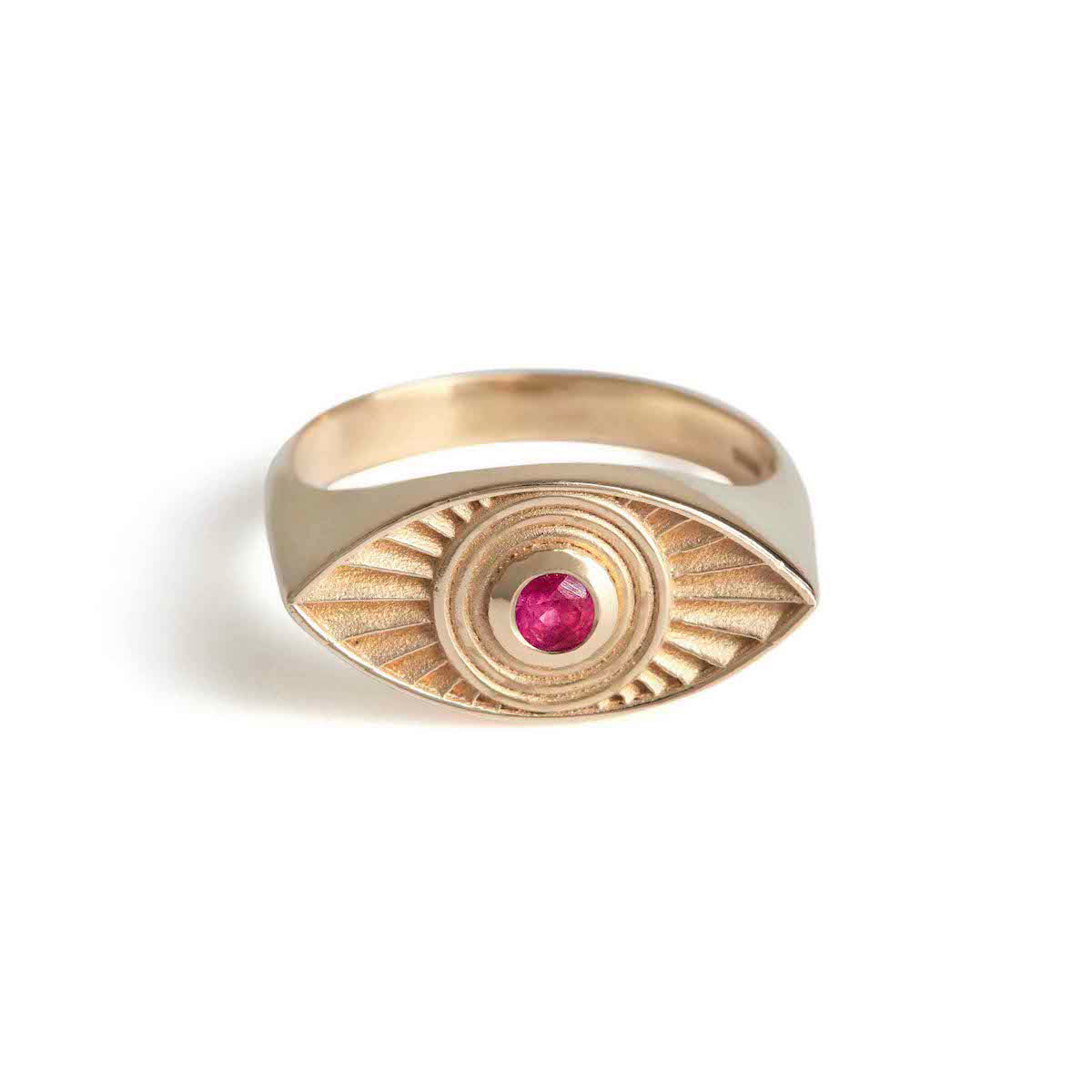 Rays Of Light Ring with Ruby Stone Solid Gold