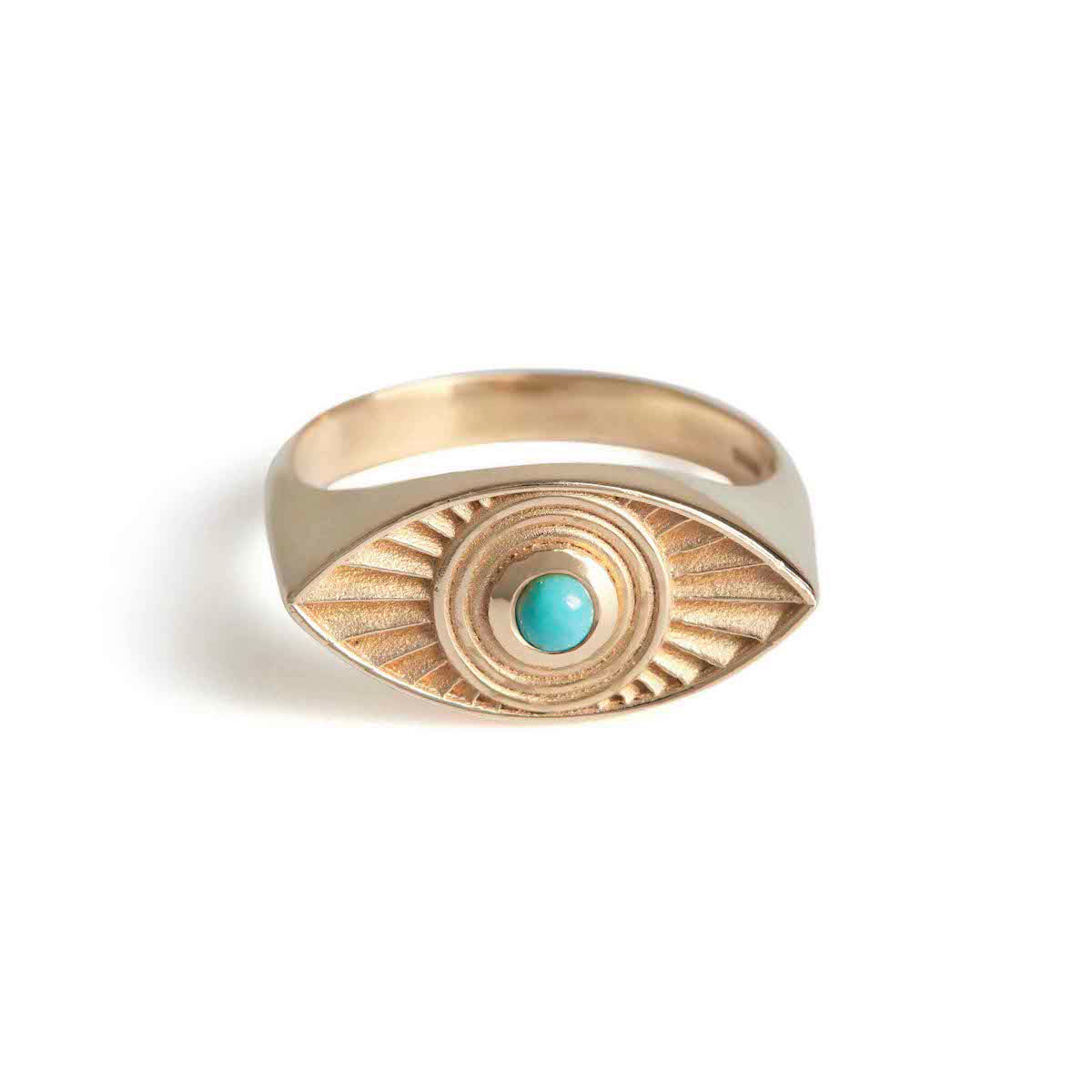 Rays Of Light Ring with Turquoise Stone Solid Gold - Size L
