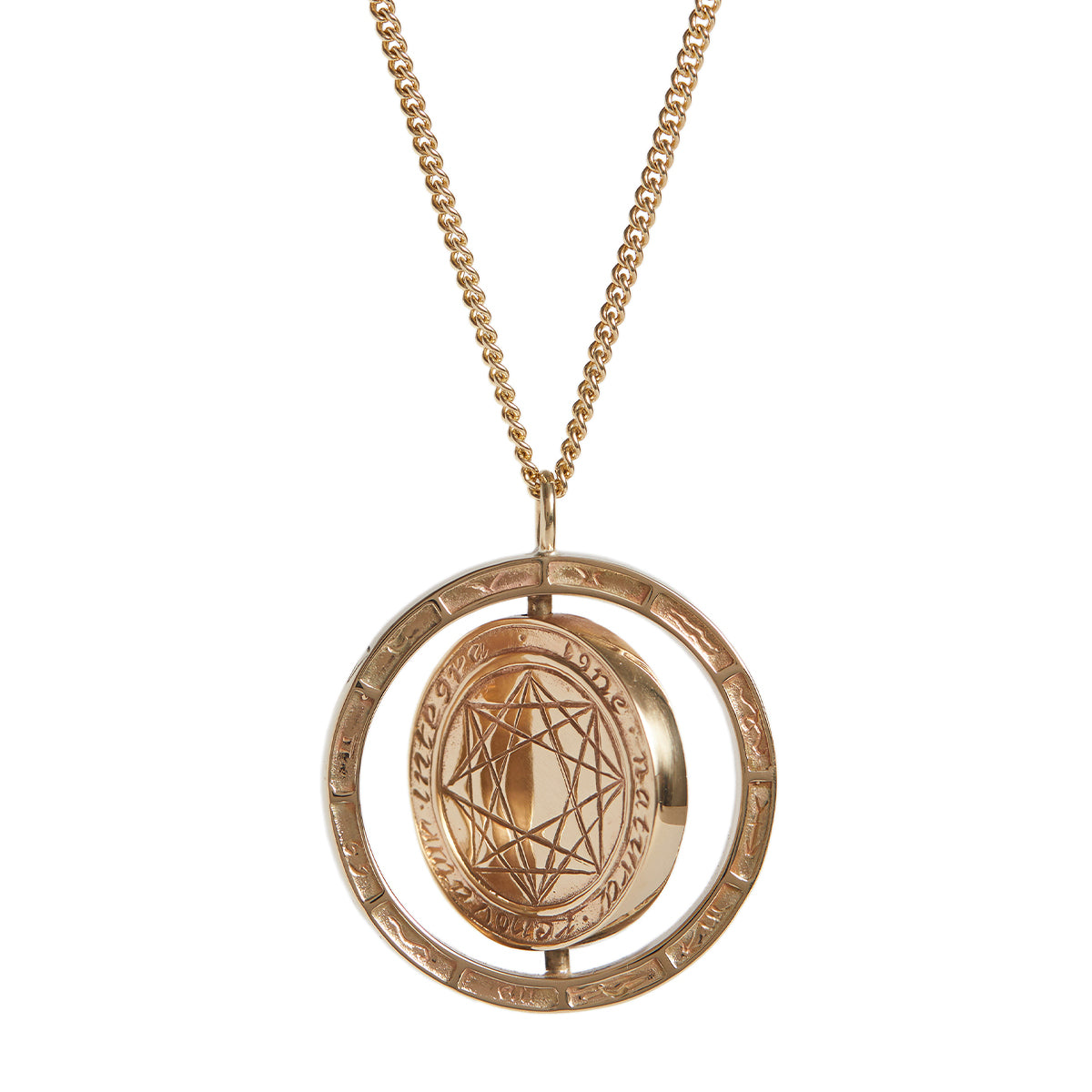 Alchemist's Spinning Necklace with Emerald Solid Gold