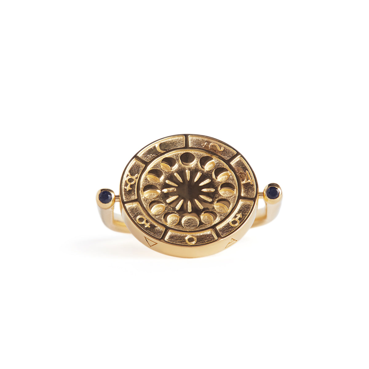 Alchemist's Spinning Ring with Black Sapphires Solid Gold