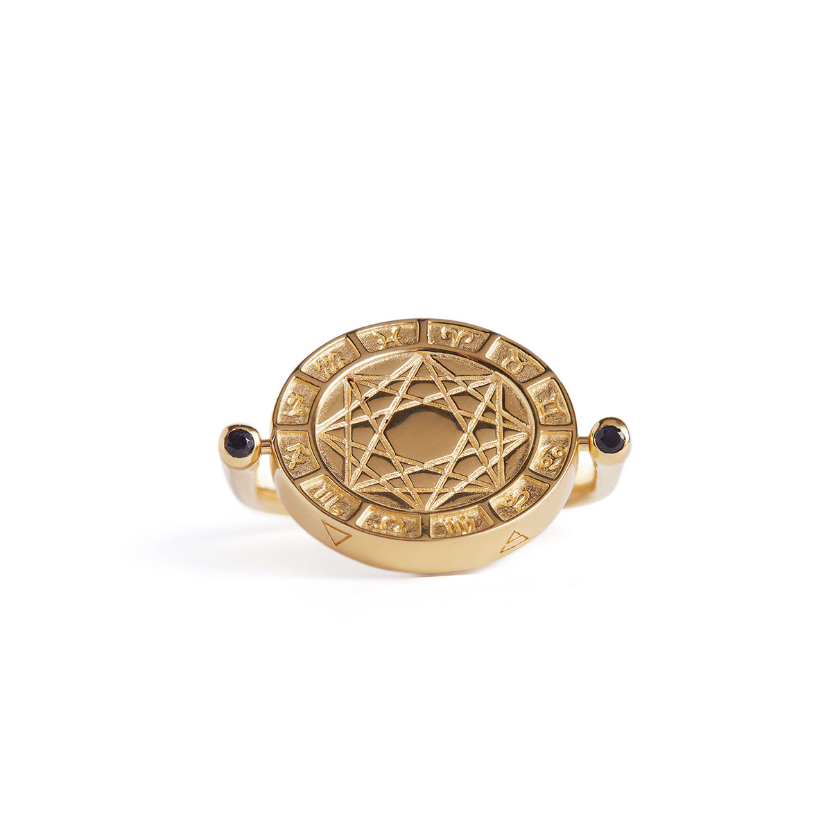Alchemist's Spinning Ring with Black Sapphires Solid Gold