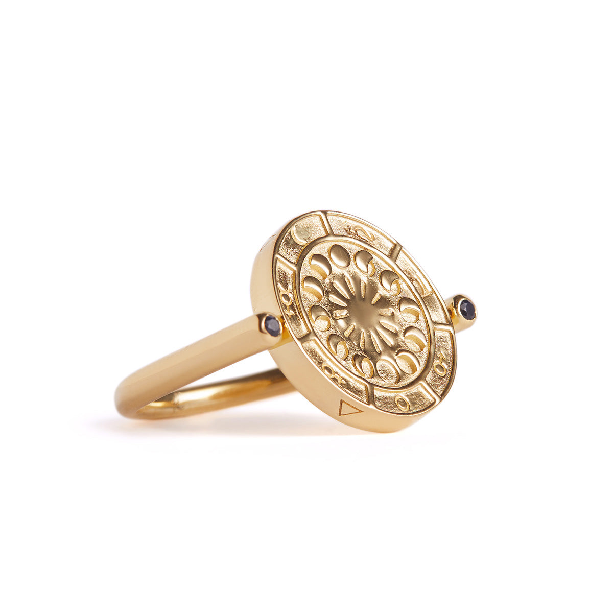 Alchemist's Spinning Ring with Black Sapphires Solid Gold