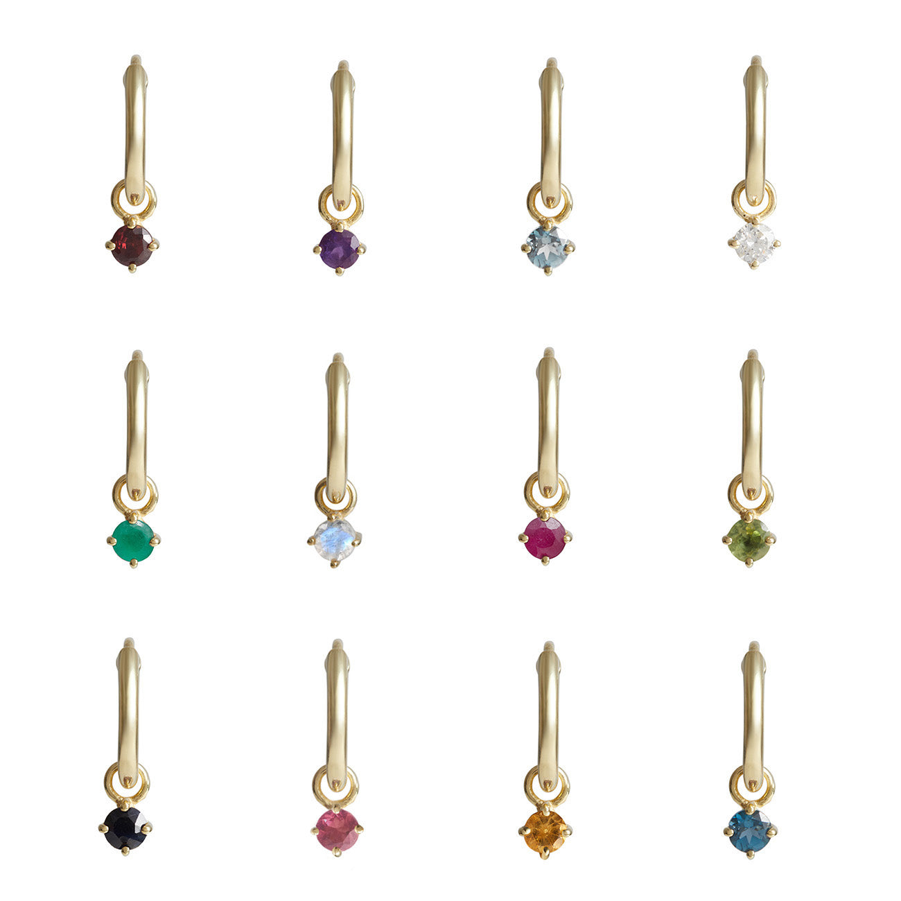 Birthstone Round Charm Hoop Solid Gold