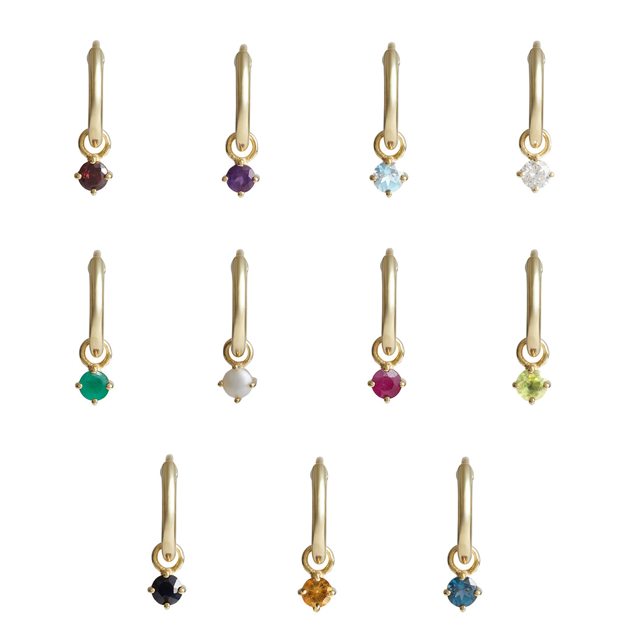 Birthstone Round Charm Hoop Solid Gold