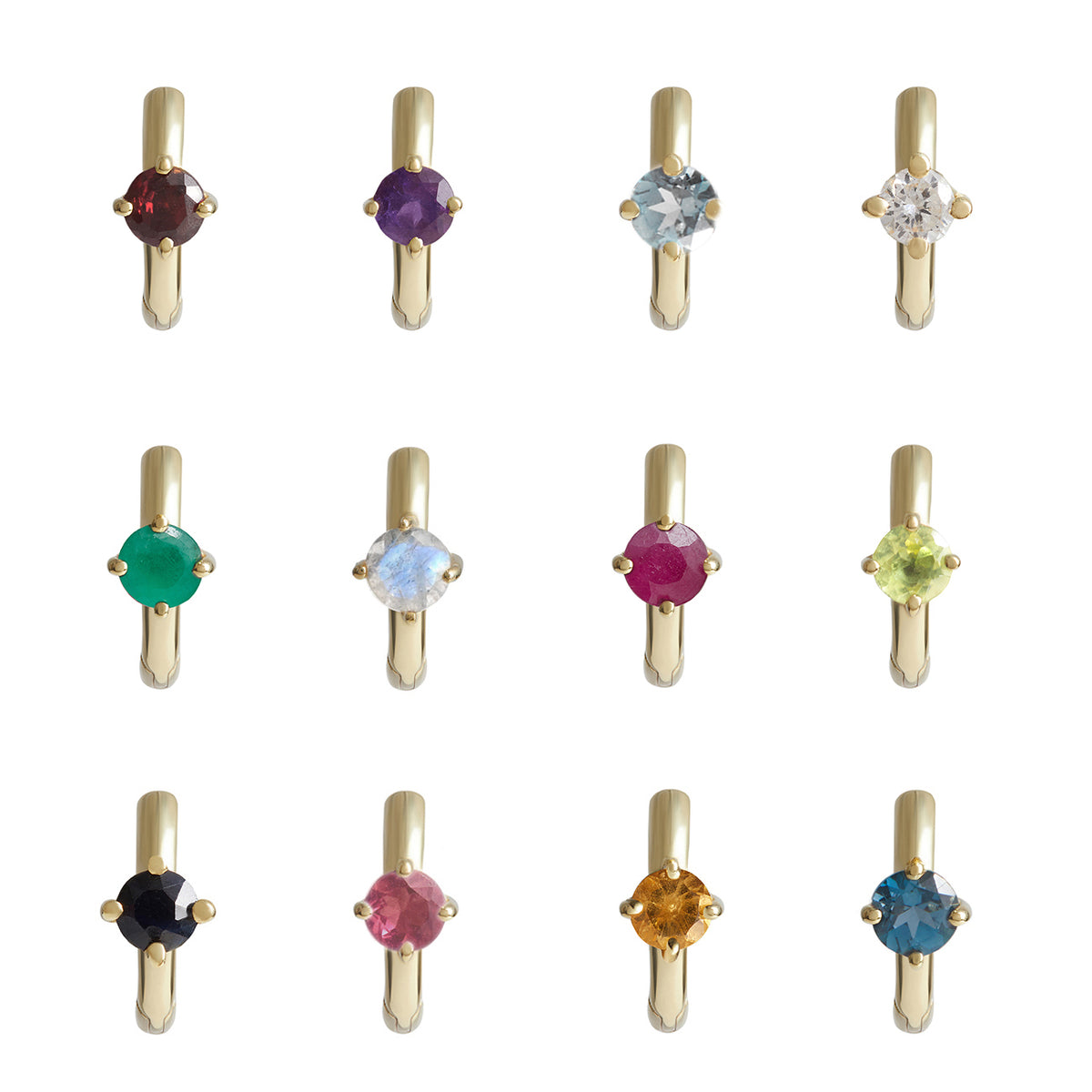 Birthstone Round Piercing Huggie Solid Gold