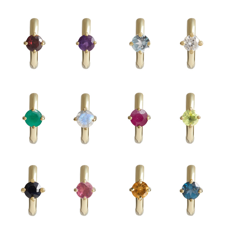 Birthstone Round Piercing Huggie Solid Gold