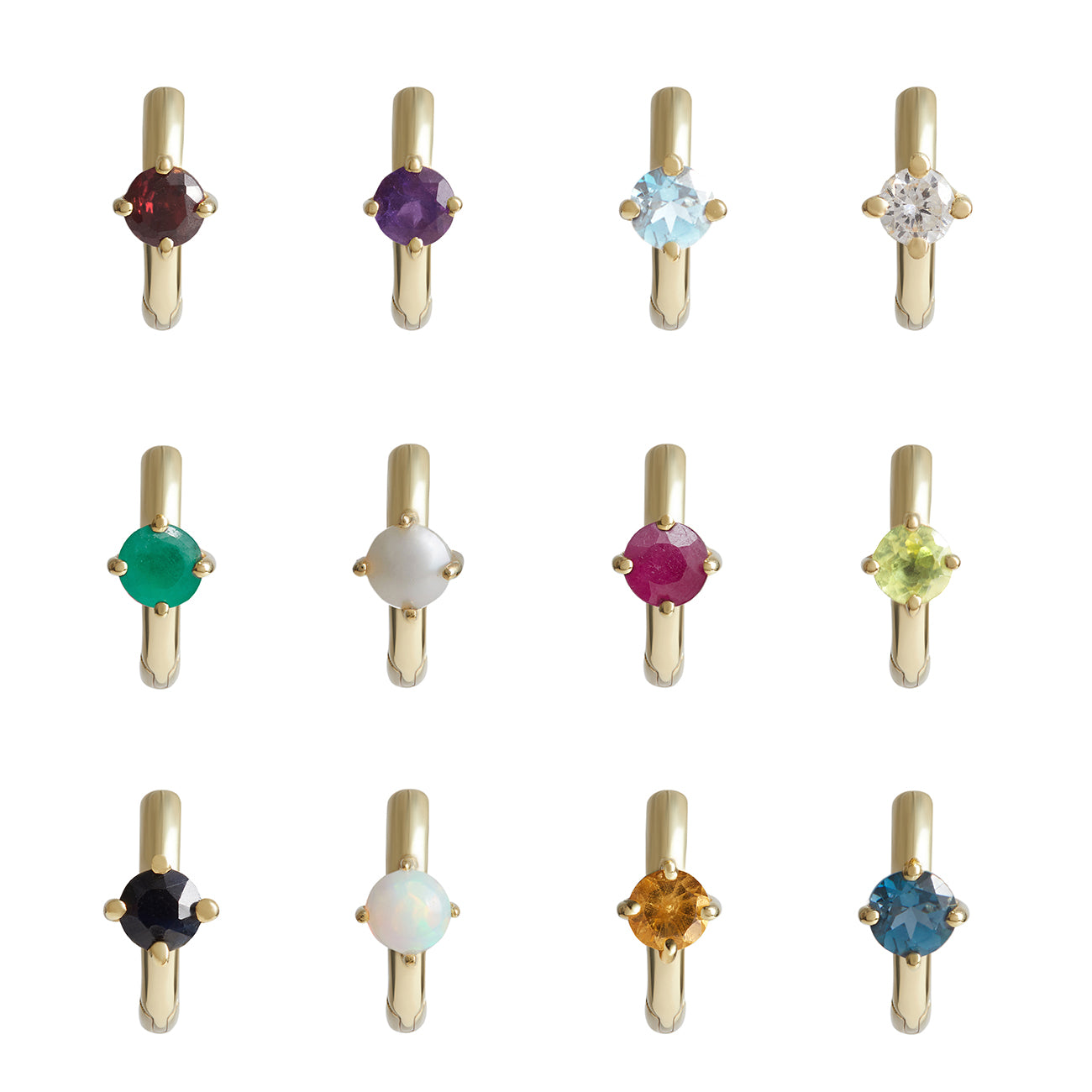 Birthstone Round Piercing Huggie Solid Gold