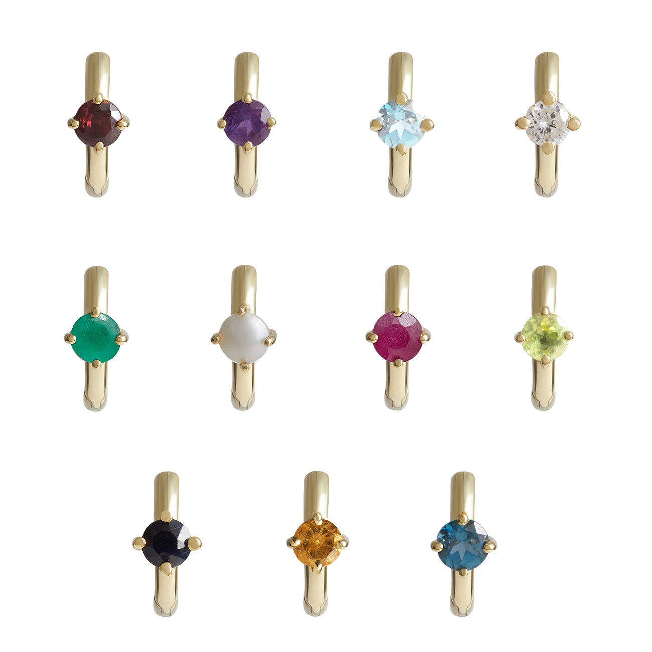 Birthstone Round Piercing Huggie Solid Gold
