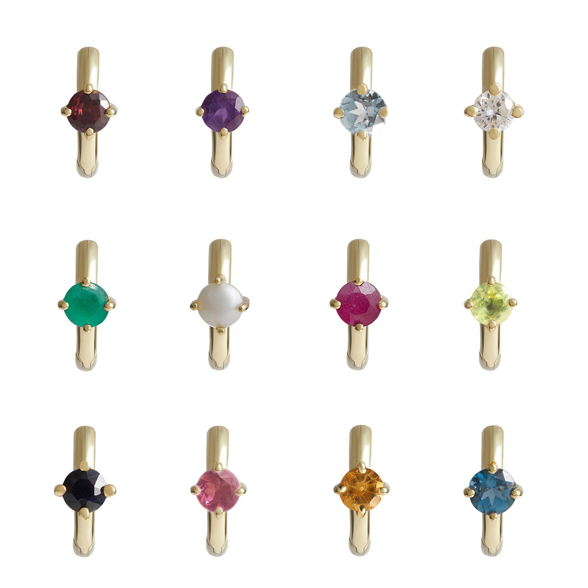 Birthstone Round Piercing Huggie Solid Gold