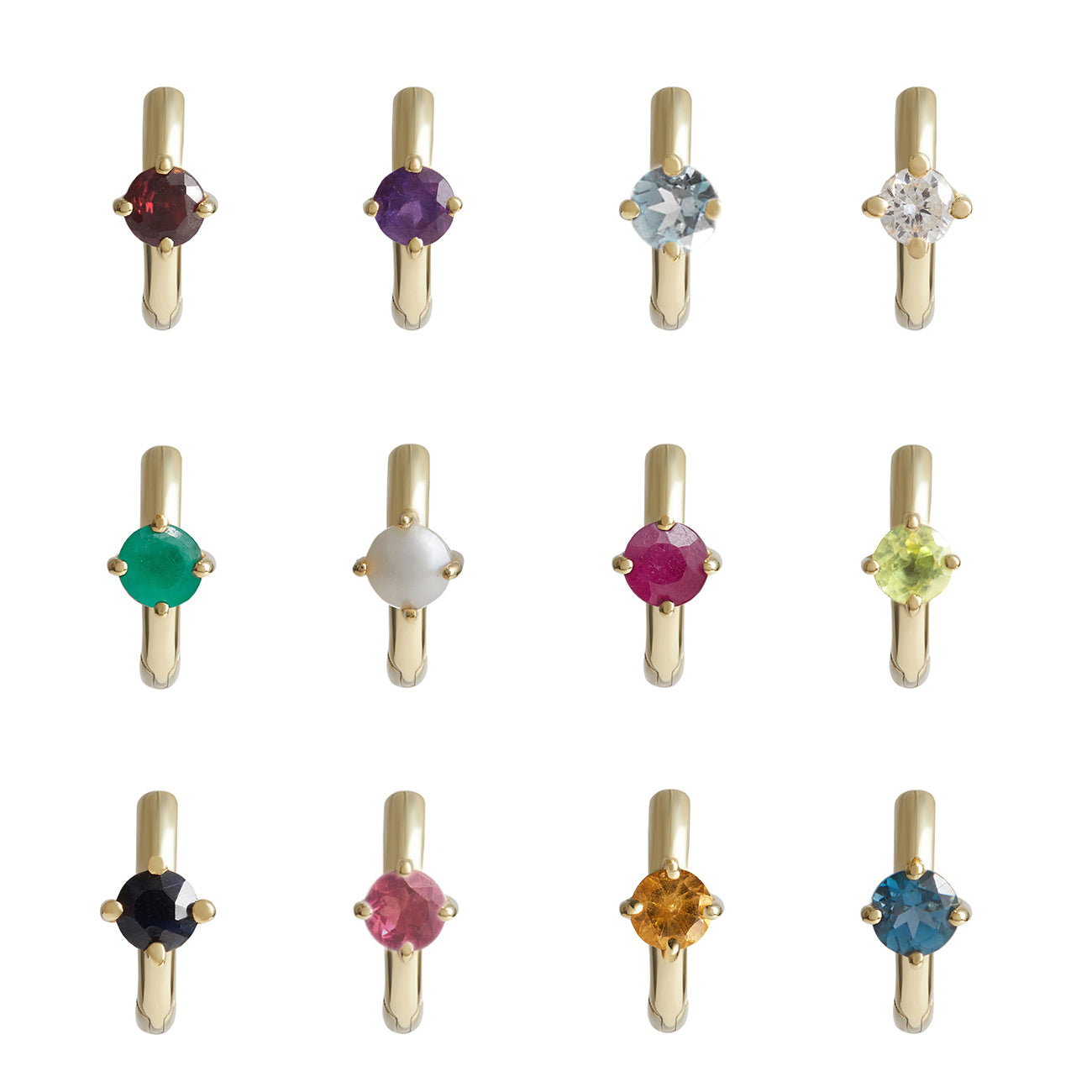 Birthstone Round Piercing Huggie Solid Gold