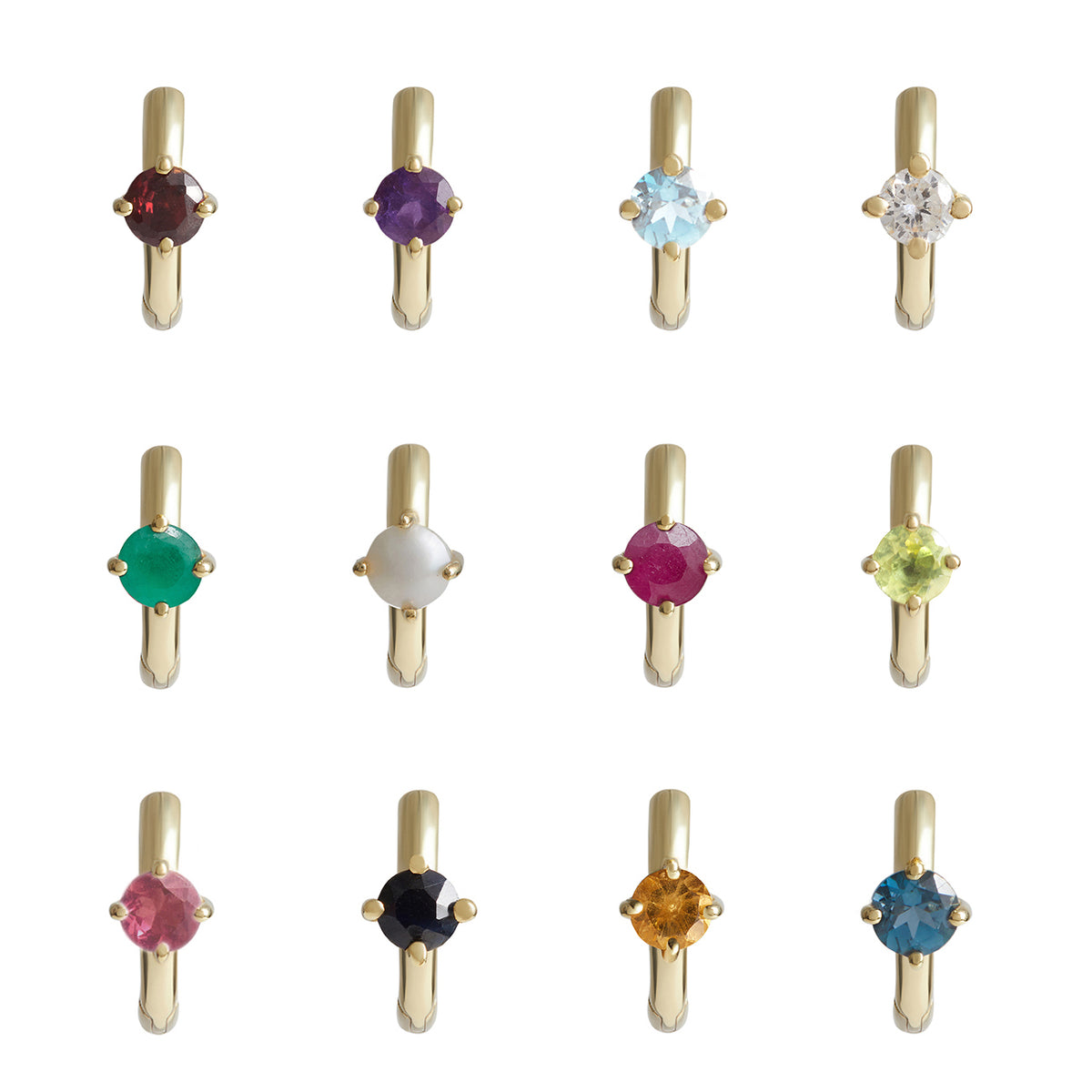 Birthstone Round Piercing Huggie Solid Gold