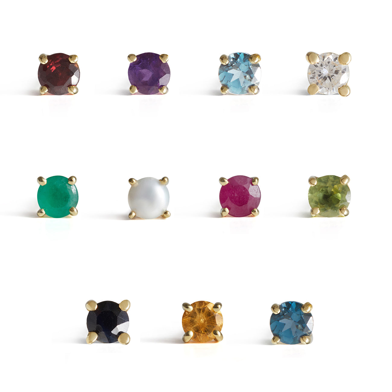 Birthstone Round Stud Solid Gold