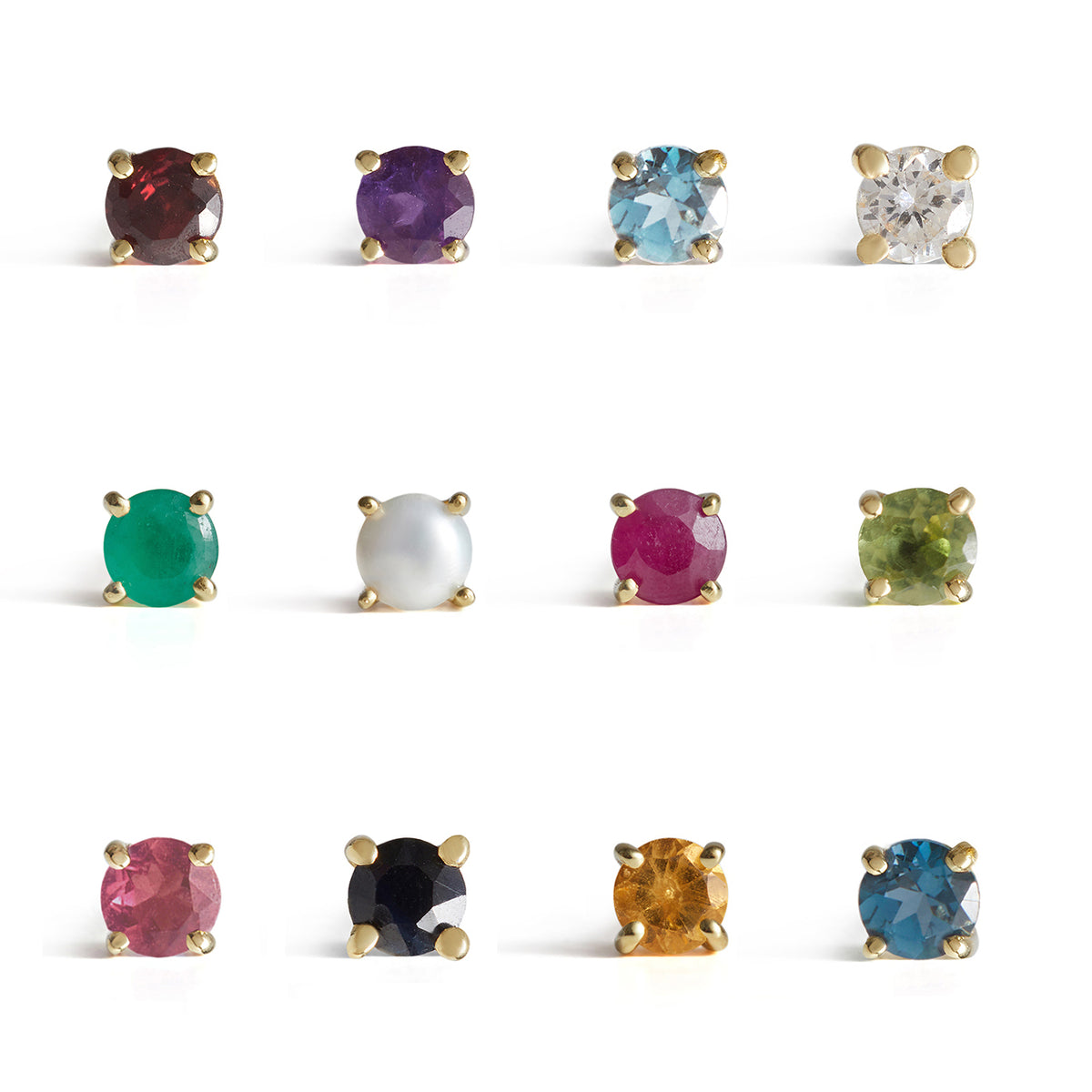 Birthstone Round Stud Solid Gold