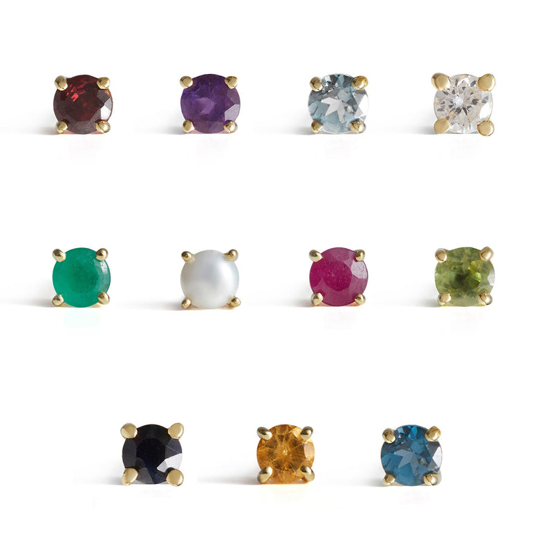 Birthstone Round Stud Solid Gold