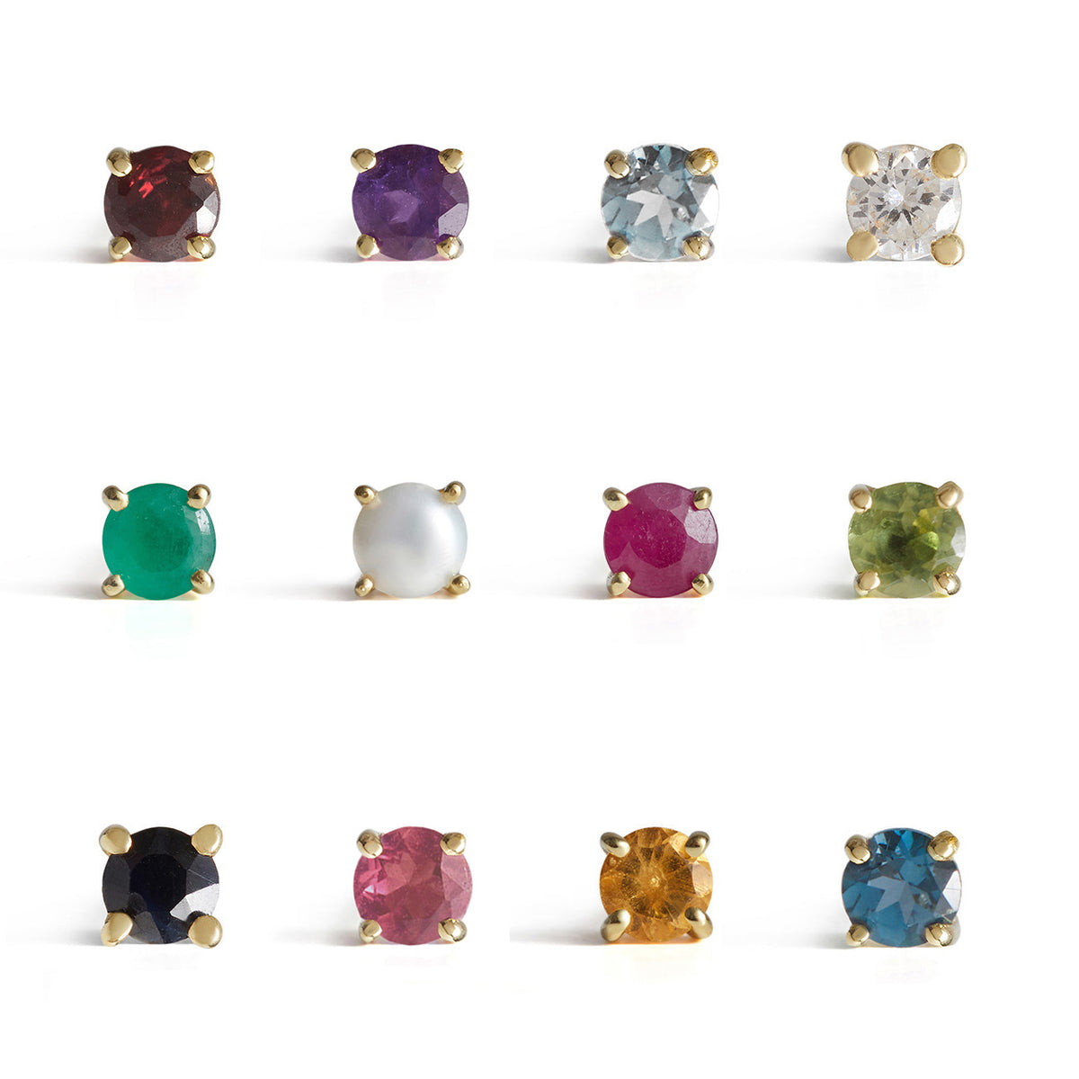 Birthstone Round Stud Solid Gold