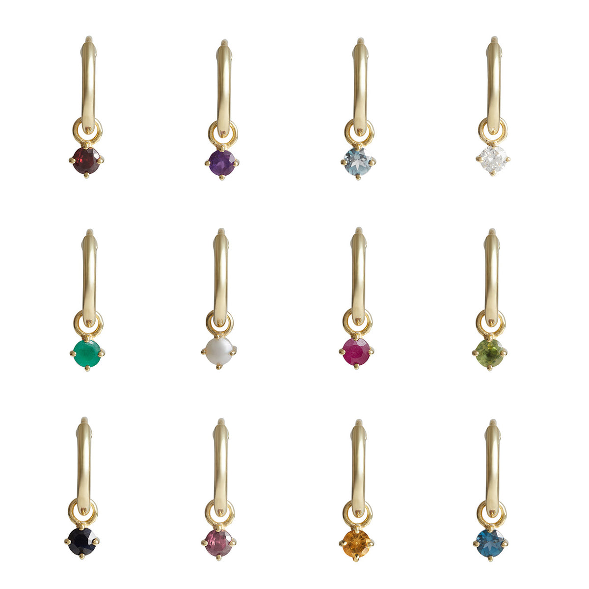 Birthstone Round Charm Hoop Solid Gold