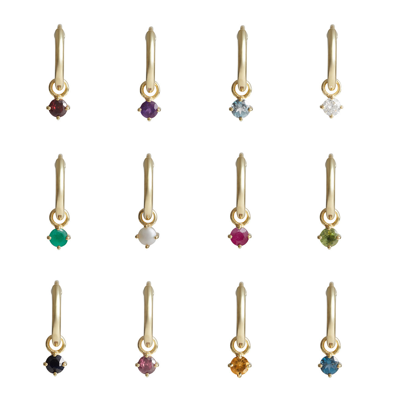 Birthstone Round Charm Hoop Solid Gold