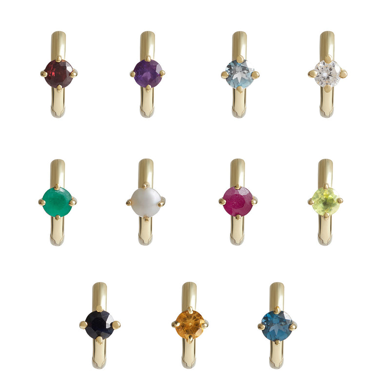 Birthstone Round Piercing Huggie Solid Gold