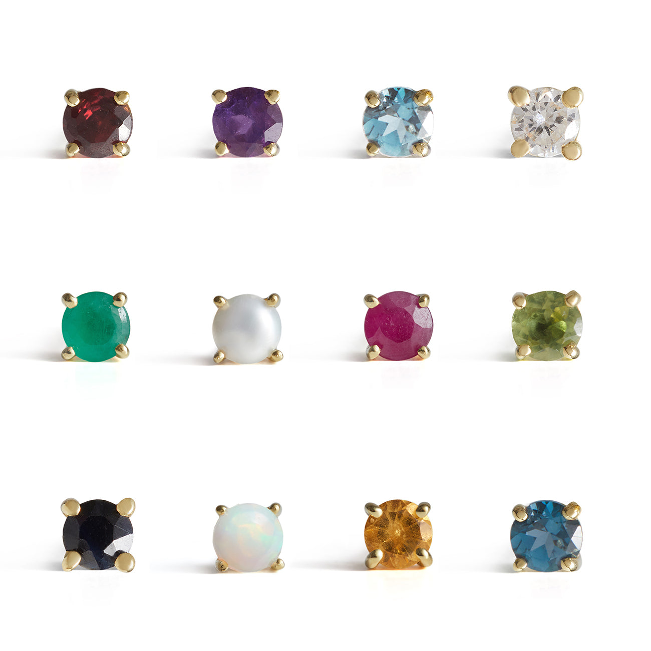 Birthstone Round Stud Solid Gold