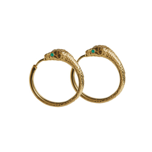 Ouroboros Snake Hoops Gold with Emeralds Rachel Entwistle
