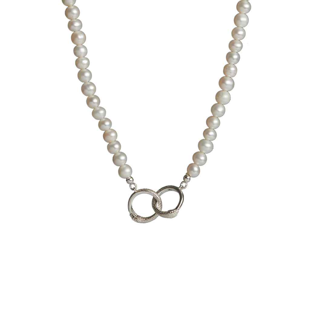 Ouroboros Pearl Necklace Silver Rachel Entwistle