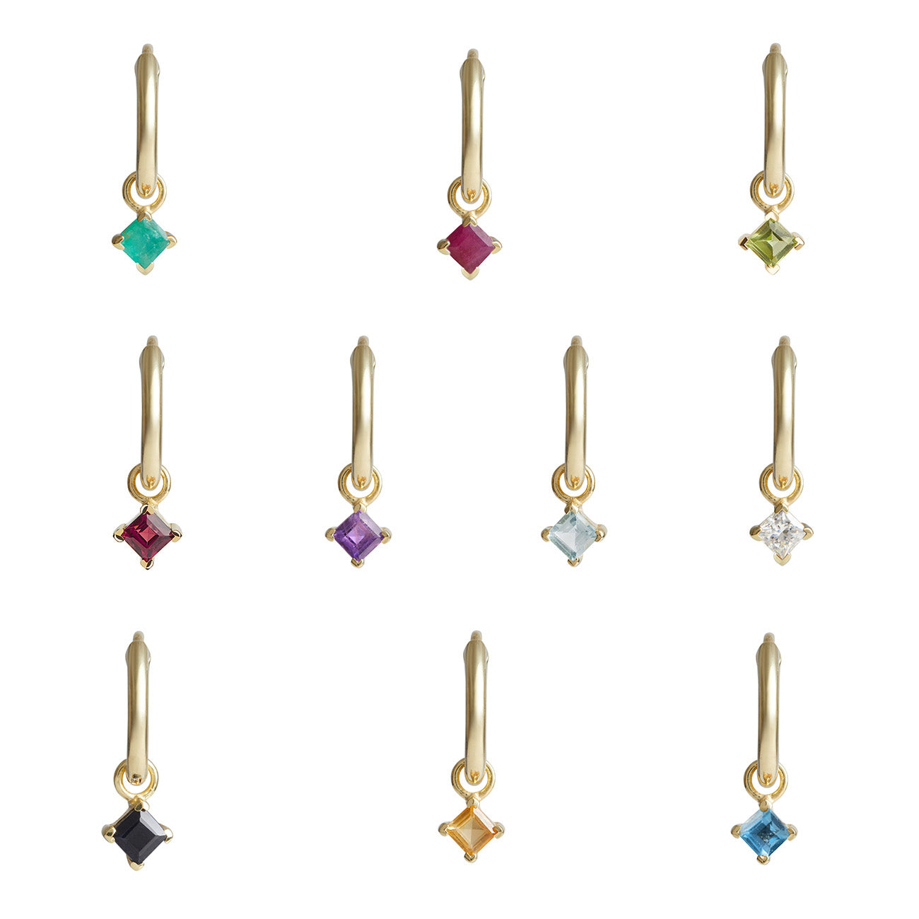 Birthstone Square Charm Hoop Solid Gold