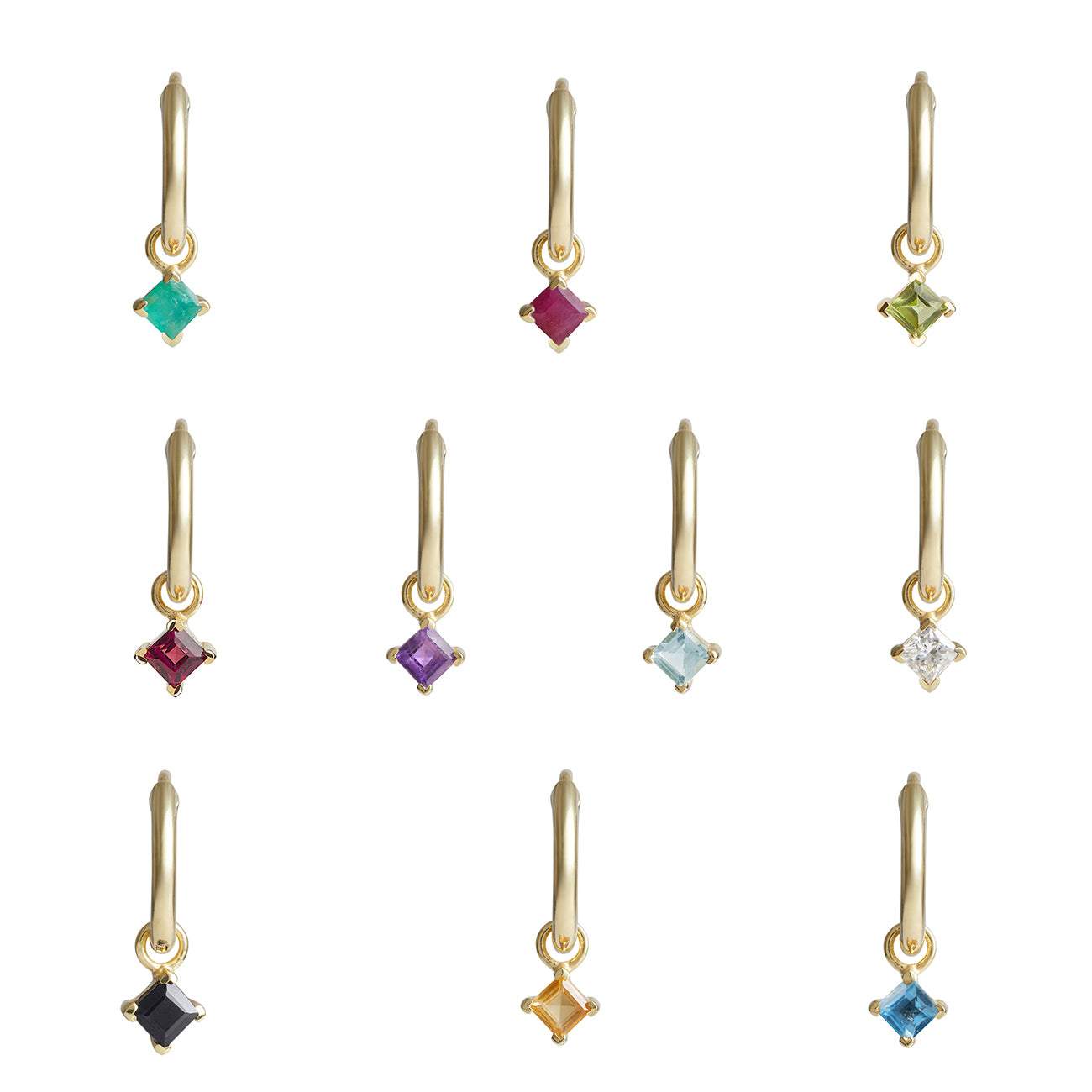 Birthstone Square Charm Hoop Solid Gold