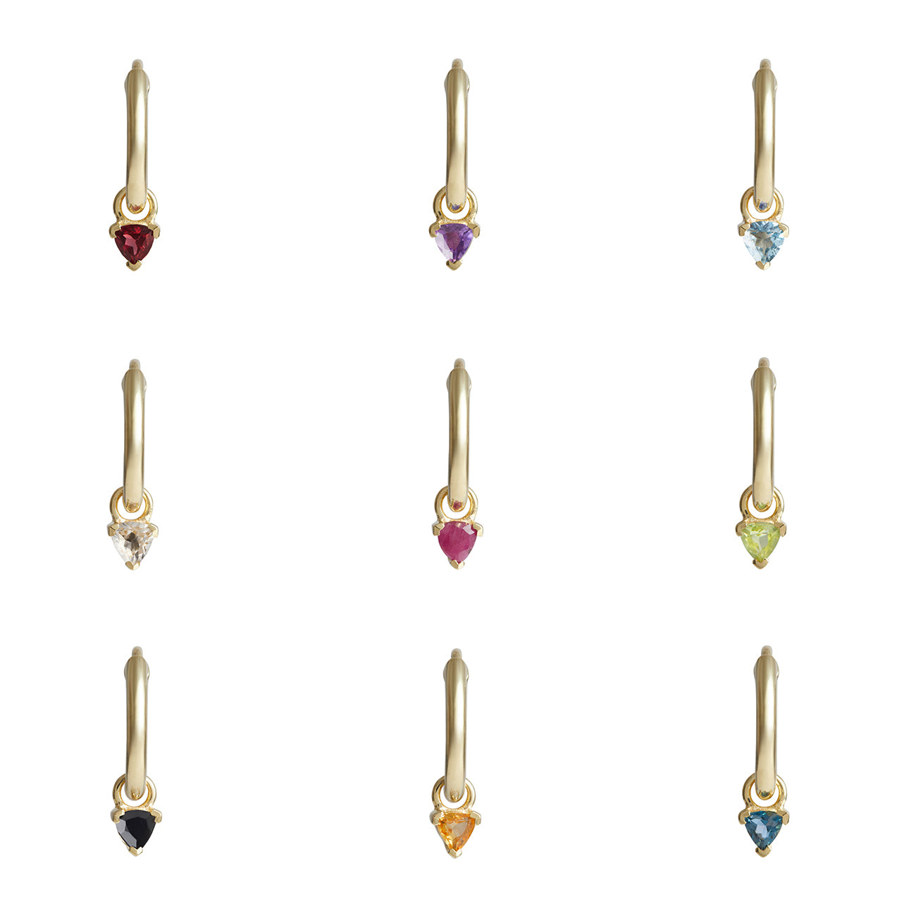 Birthstone Trillion Charm Hoop Solid Gold