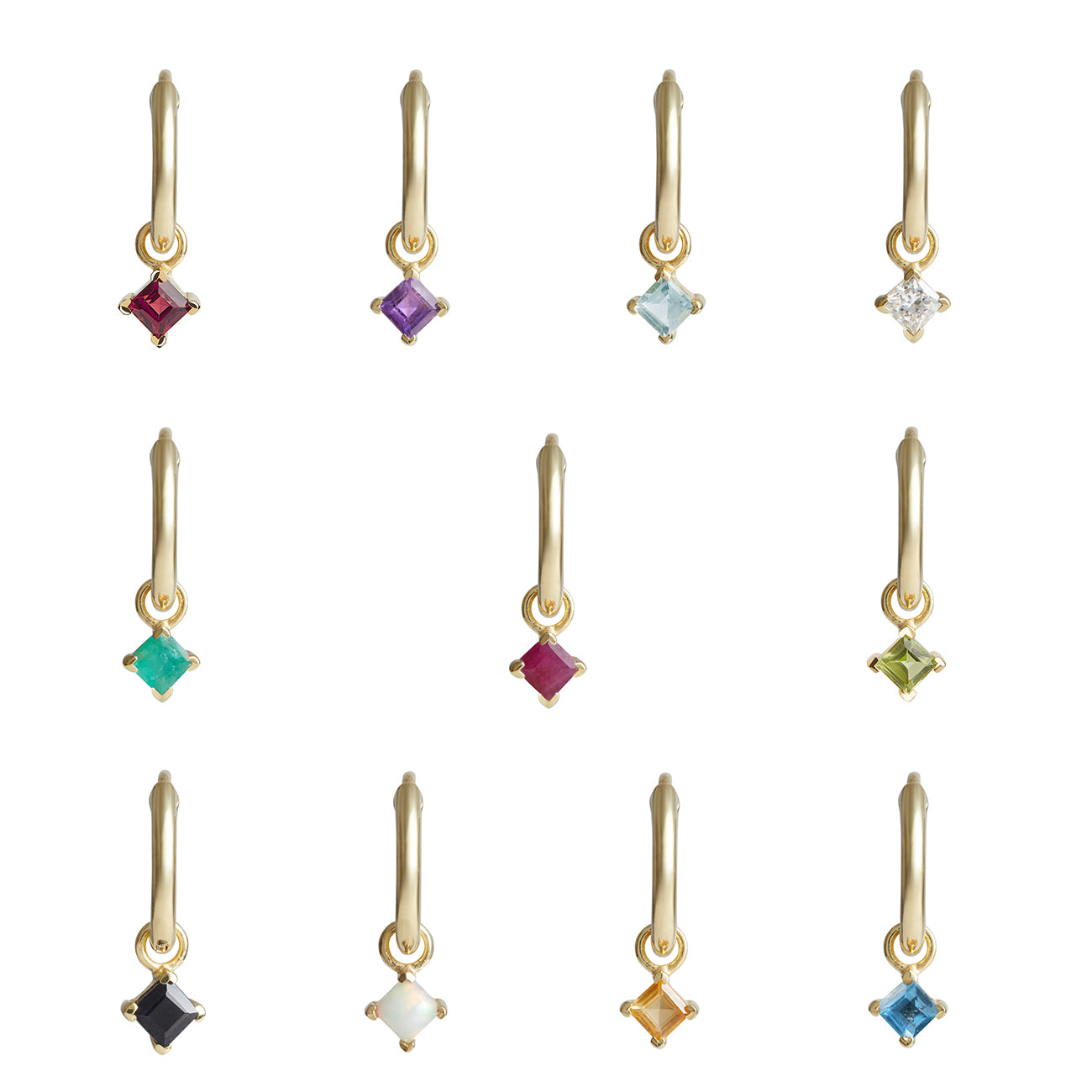 Birthstone Square Charm Hoop Solid Gold