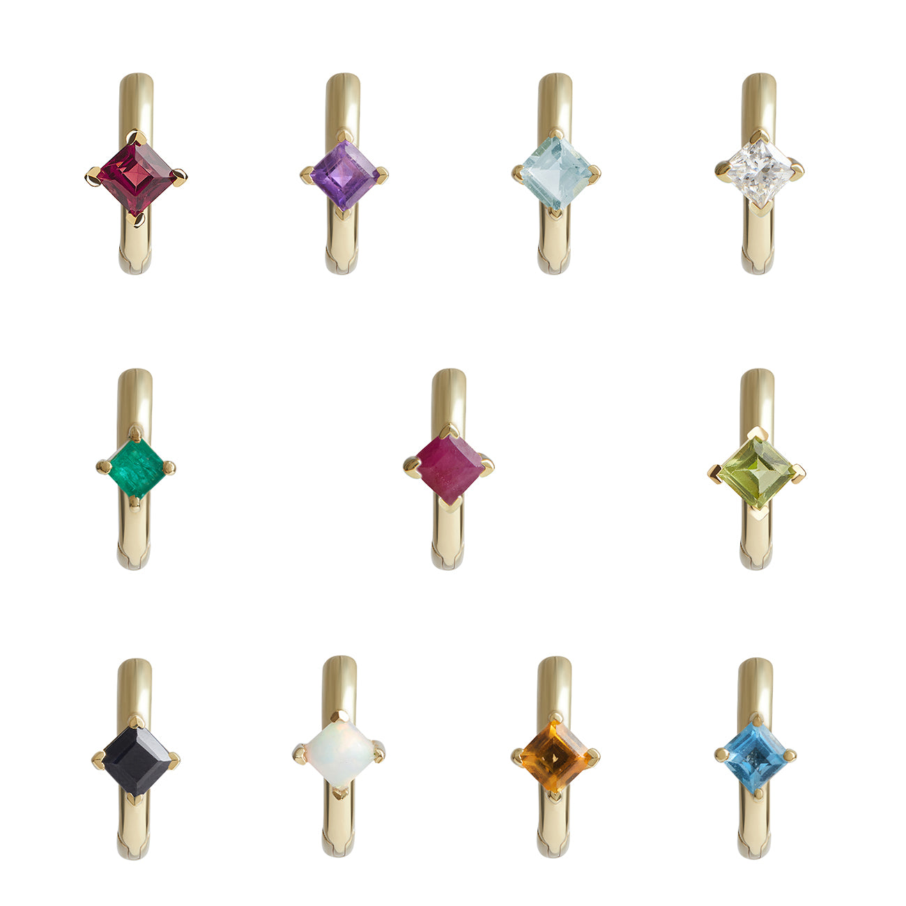 Birthstone Square Piercing Huggie Solid Gold